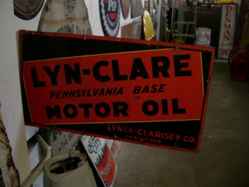 Vintage flange sign- "Lyn-Clare motor oil"