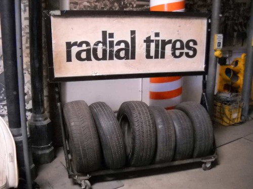 "Radial Tires" rack.