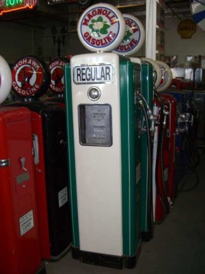 1940`s Green/White "Magnolia" gas pumps.