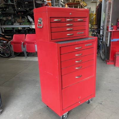 Modern red rolling tool box