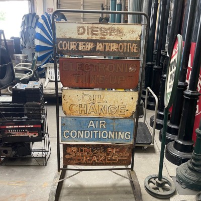 Free Standing Automotive Sign, w/Hanging Signs