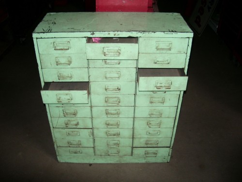 turquoise file cabinet