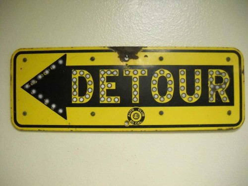 Vintage Metal "Detour" Sign with Reflectors