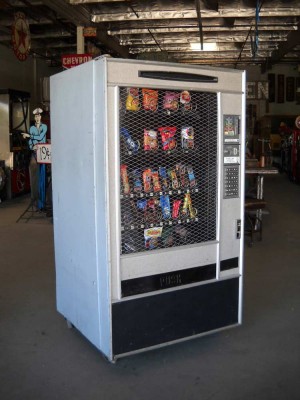 Gray Snack Vending Machine.