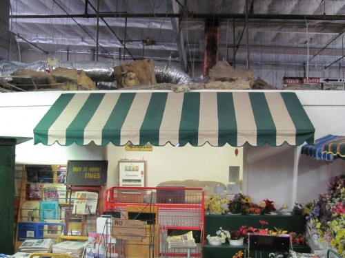 Large Rectangular Green/White Striped Awning