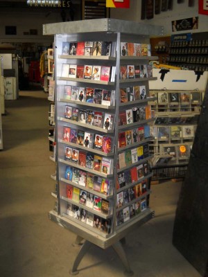 Freestanding, Metal, 4-sided Cassette Tape Rack.