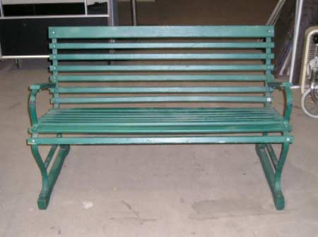 Green Wood Park Bench with Thin Slats and Arm Rests