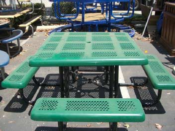 Green Rubber Coated Picnic Table with Attached Benches