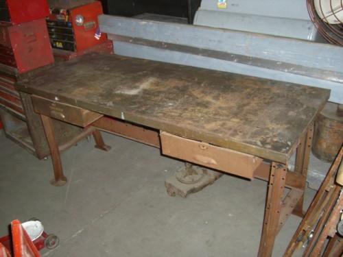 Rusty Metal Work Bench with Drawers