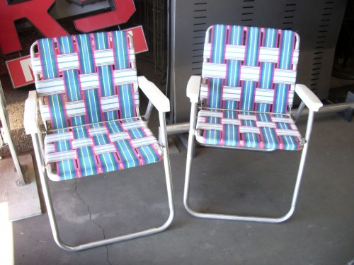 Aluminum and Fabric Strapped Folding Patio Chairs