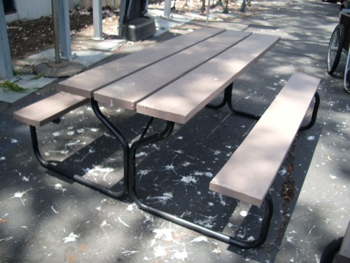 Wood top Picnic Tables with Attached Benches