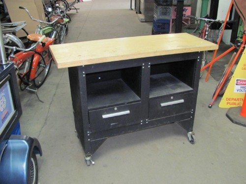 Black Metal Work Bench with Wood Top