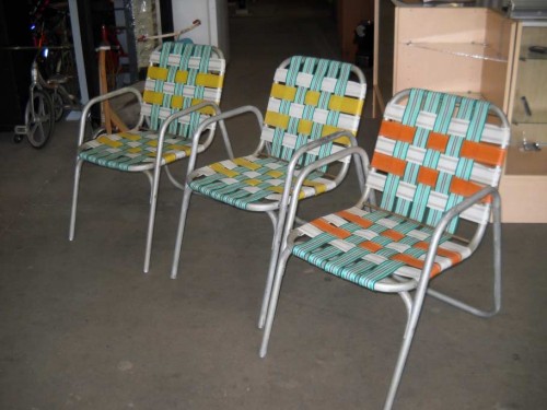 Aluminum and Fabric Strapped Non Folding Patio Chairs
