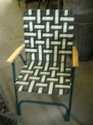 Fabric Strapped Folding Chairs with Wood Arm Rests