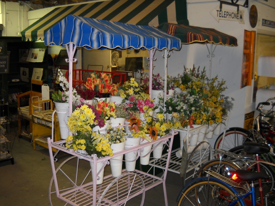 Rolling Metal Flower Carts in Produce / Market