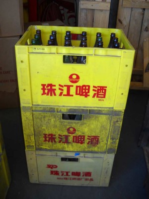 Yellow Asian Milk Crates with Bottles