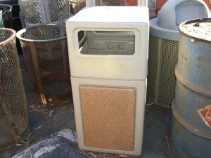 Square Plastic Trash Cans with Faux Stone Sides.