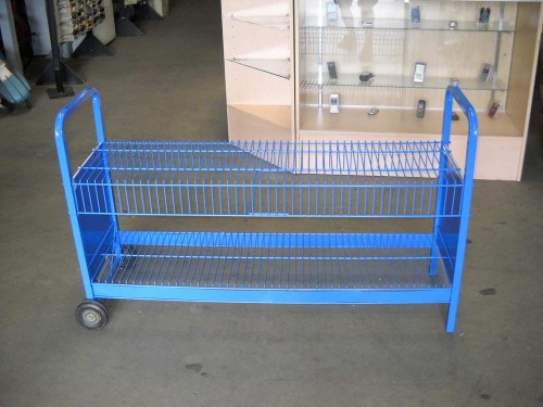 newspaper rack- blue 2-tiered wire